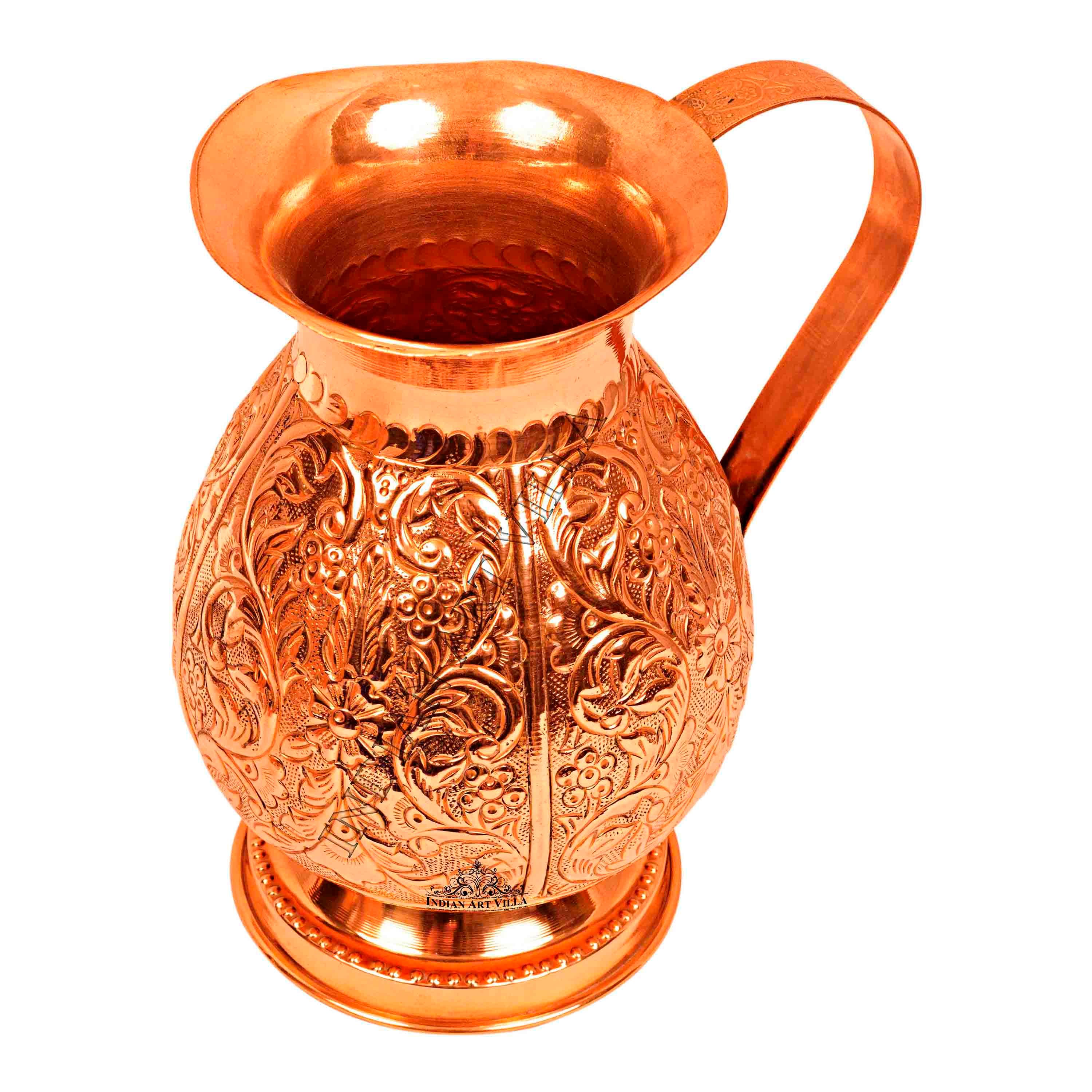 Pure copper jug with embossed leaf design –, 1500 ML